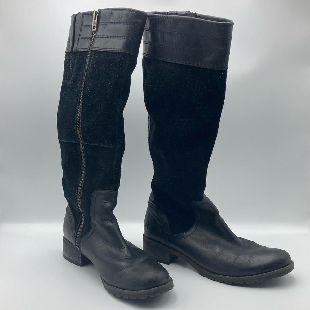 Timberland Women's 8.5 A11IG Tall Riding Boots Black Leather Suede